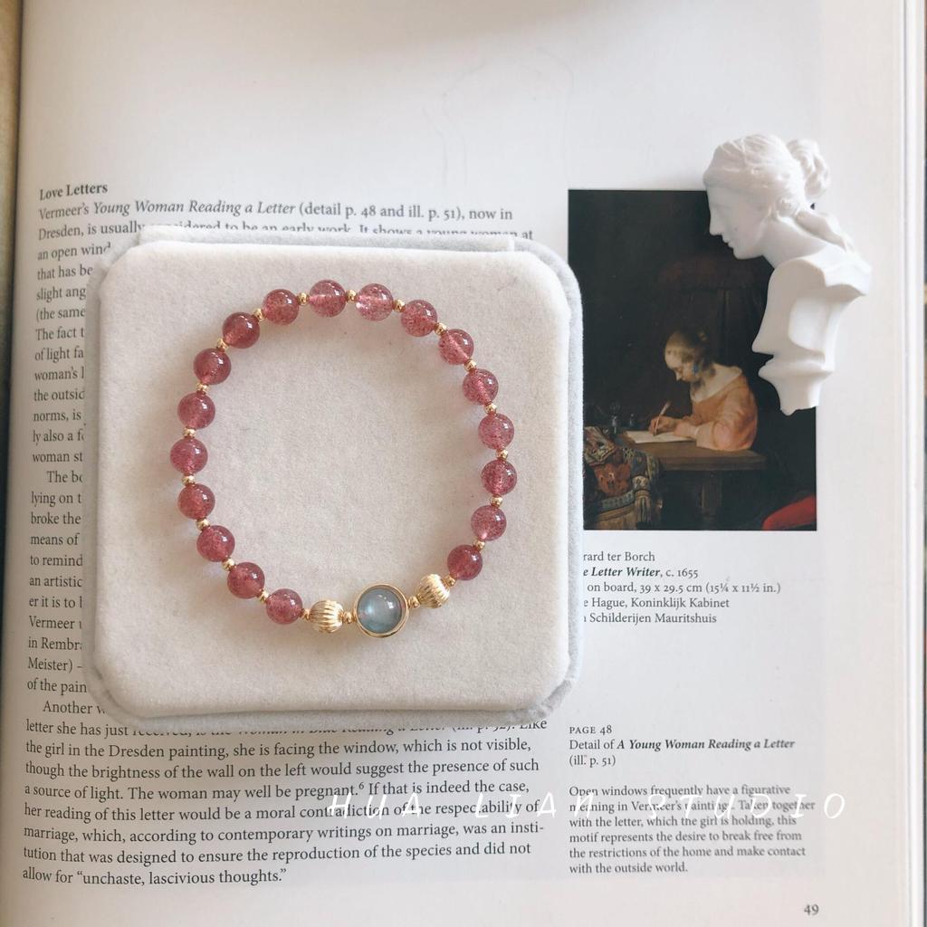 Girlish Charm: Moonstone & Strawberry Crystal Bracelet