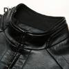 Chaqueta de Hombre Piel Sintética Color Sólido Cuello Alto Suave Grueso Cálido Manga Larga Cremallera Protección del Cuello Motocicleta A Prueba de Viento Chaqueta Fresca Otoño Invierno