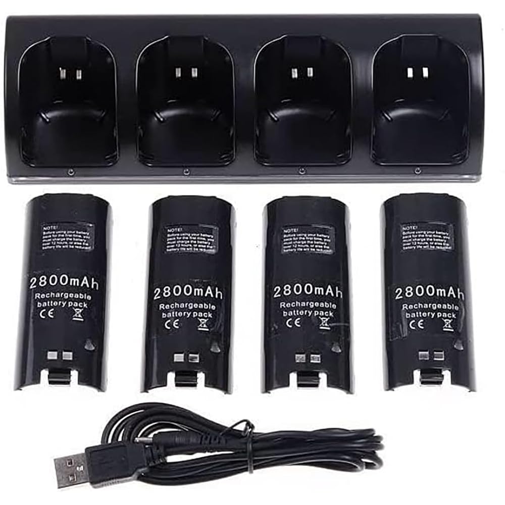 OSTENT Charger Dock Station with 4 Battery Packs for Nintendo Wii and WiiU Remote Controllers (Bl...