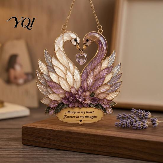 Anniversary Present for Wife Stained Glass Style Swan Pendant, Decorative Acrylic Suncatcher Window Car Garden Patio Sun Catcher And Christmas