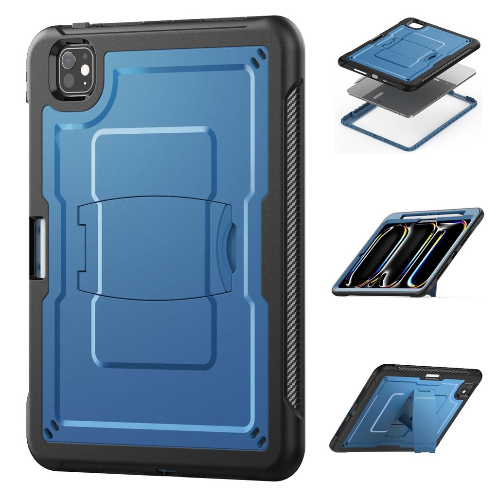 For iPad Pro 11 (2025)/11 (2024) Case Hidden Zinc Alloy Kickstand PC + TPE Tablet Cover with Shoulder Strap