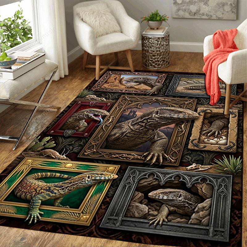 Prehistoric Lizards Pattern Rug Floor Mat for Living Room or Bedroom Soft and Comfortable Carpet a Gift for Birthday and Holiday.