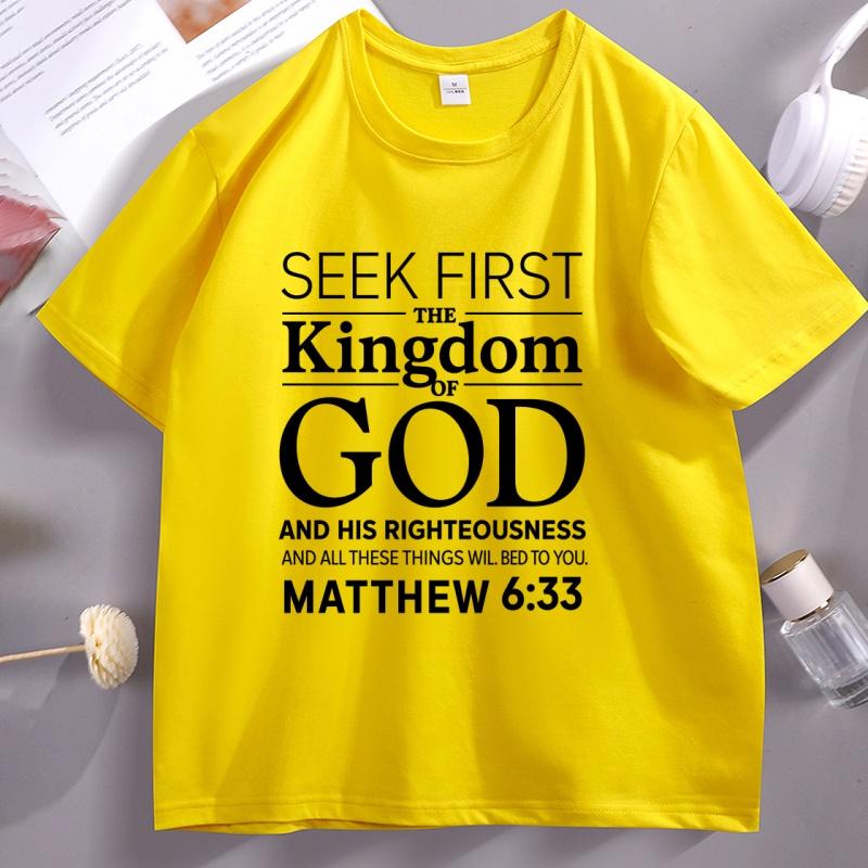Christian Unisex T Shirt Bible Verse Tshirt Christian Merch Cross Jesus Seek First The Kingdom Tshirt Casual Round Neck Clothes