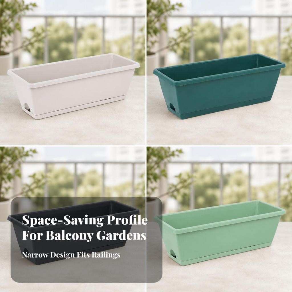 5 Pieces Rectangular Planter with Tray Long-Lasting Trough Drainage