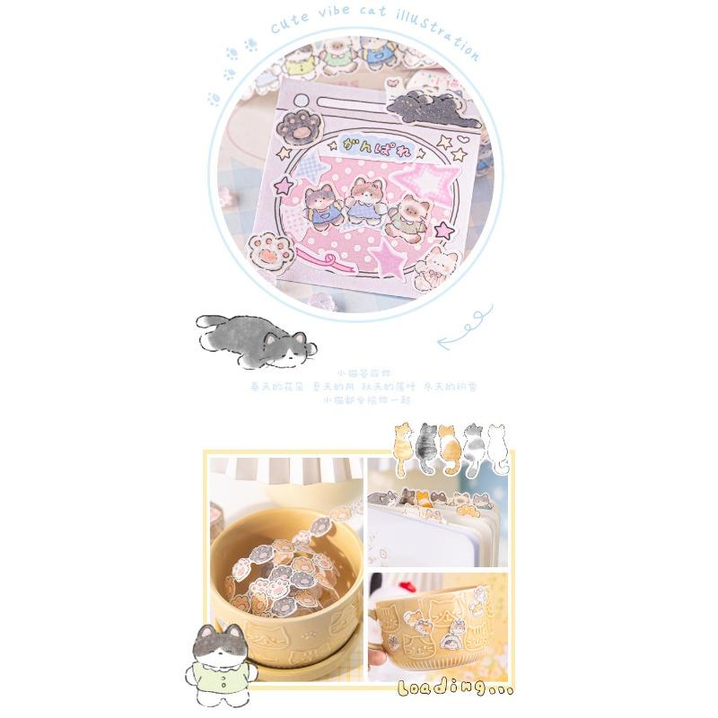 Cute Hand Drawn Cat Glitter Washi Special Shaped Tape For Diy Journal Decoration