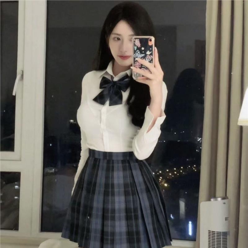 Autumn Academy Style Waist-Hugging Long Sleeve Shirt for Women