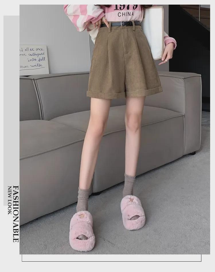 Maillard Women's High Waist Coffee Corduroy A-Line Shorts for Autumn & Winter