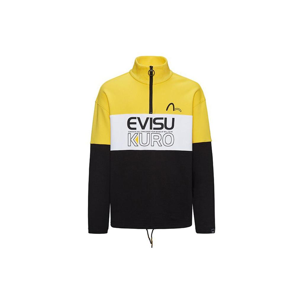 Evisukuro AW20 Seagull Logo Color Block Half Zip Sweatshirt Men sweatshirt Yellow Black 2EAGNM0SW365FF