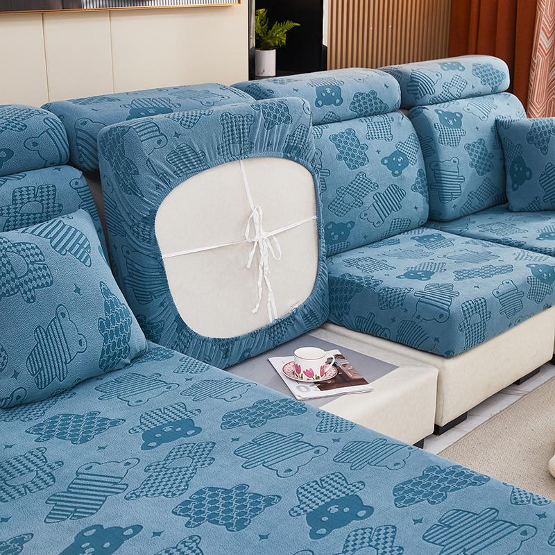 Plush Sofa Cushion Cover For Normal Sofa L Shape Sofa Chaselong Slipcovers Stretch Jacquard Flower Home Decoration