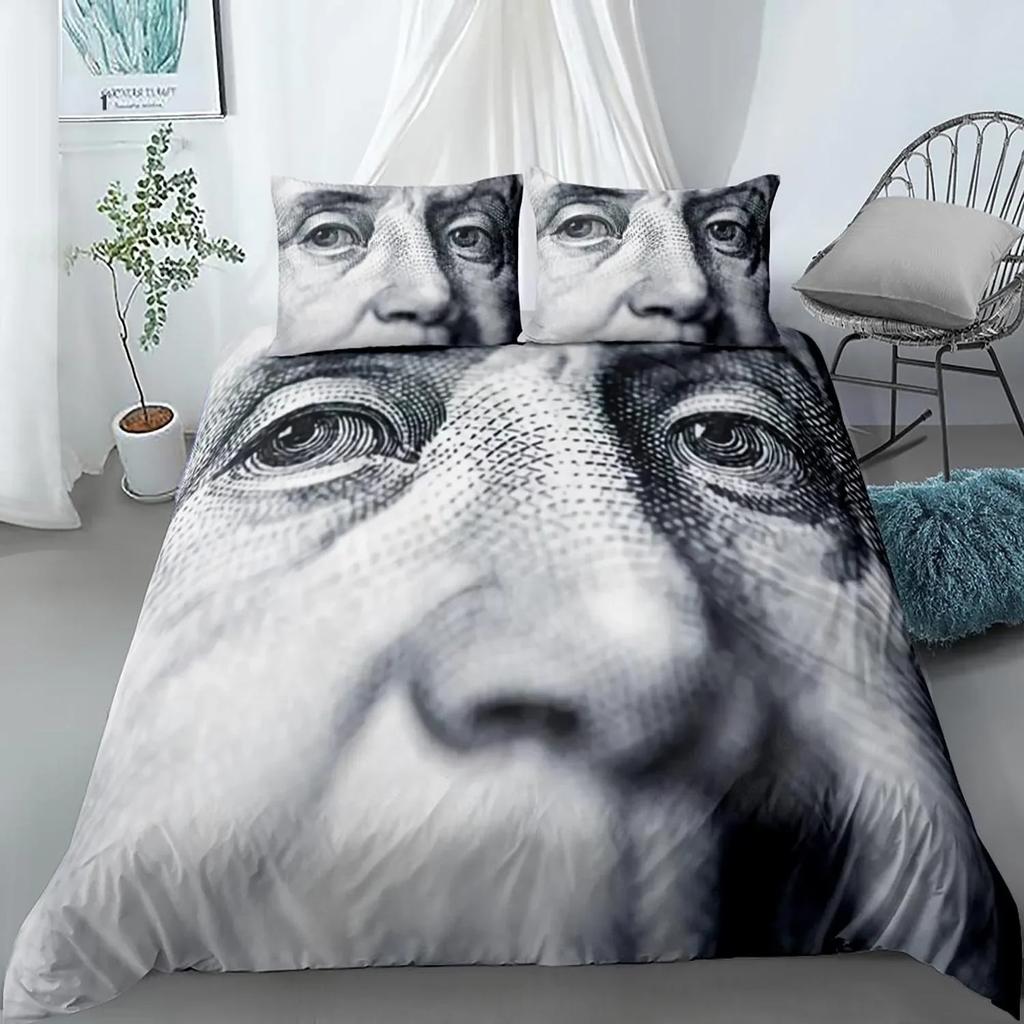Dollar Duvet Cover Set, Art Blue Printing Money 3 Piece Bedding Set Queen/King/Full/Twin Size Quilt Cover for Boys Teens Girls
