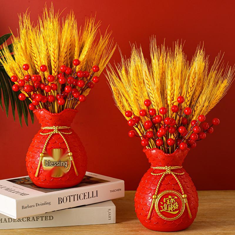 Goldene Weizen Geldsack Vase - Desktop-Ornament für drinnen für neues Zuhause oder Büro