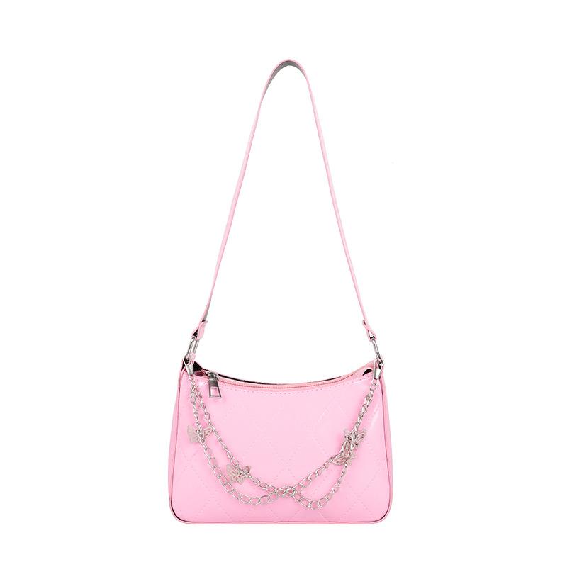 Fashion Women Pu Leather Small Shoulder Underarm Bag Ladies Vintage Butterfly Chain Pure Color Zipper Mini Purse Handbag