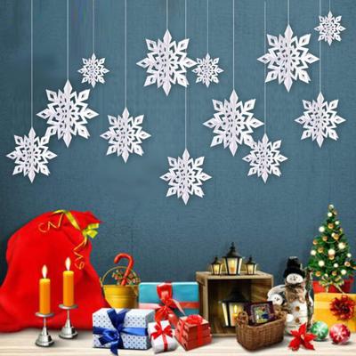6Pcs 3D Holographic Snowflake Decorations Waterproof Glitter Paper Snowflakes Winter Home Decor for Christmas New Year's Birthday Parties