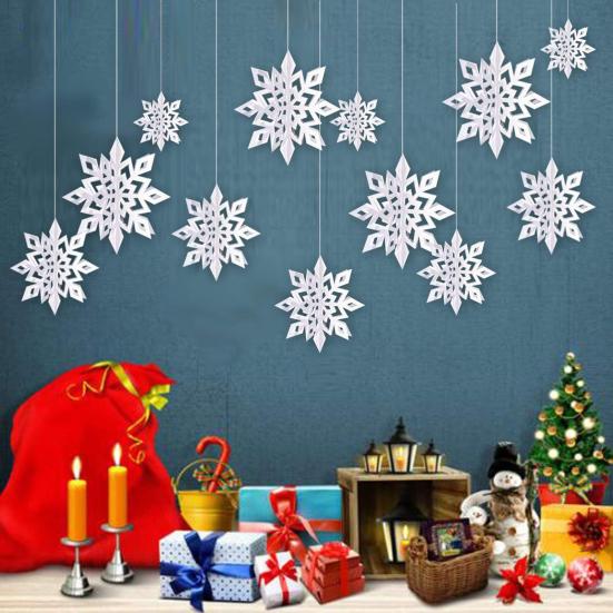6 ks 3D holografických dekorací sněhových vloček Vodotěsný třpytivý papír Sněhové vločky Zimní dekorace pro vánoční oslavy novoročních narozenin