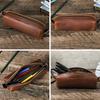 Retro Leather Pencil Case Handmade Zipper Simple Student Stationery Storage Bag Square Ballpoint Pen Case