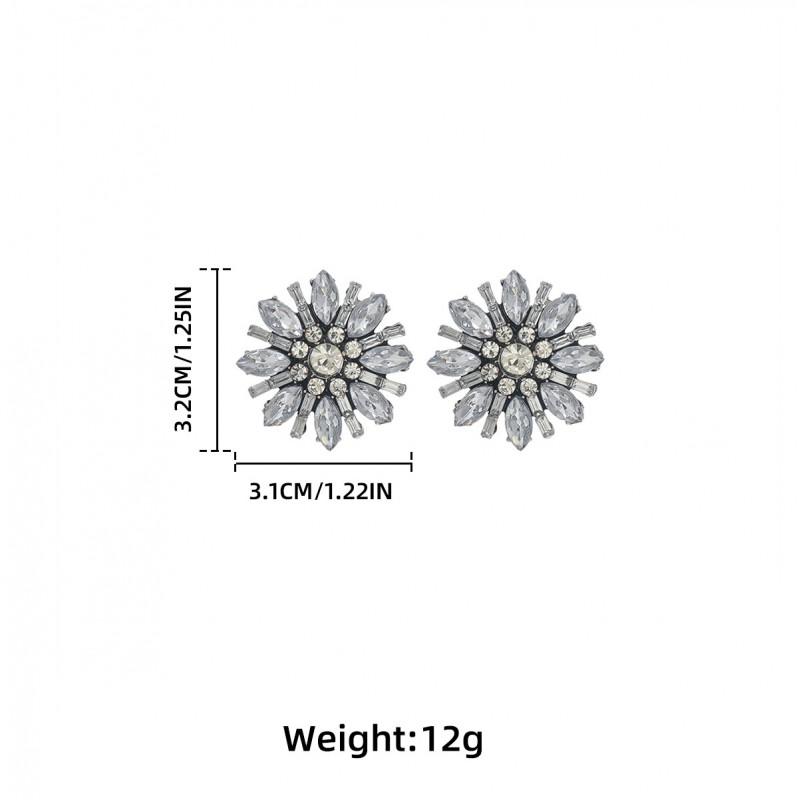 Elegant Floral Stud Earrings With Full Rhinestone Accents Zinc Alloy Lightweight Luxury Fashion Jewelry Women