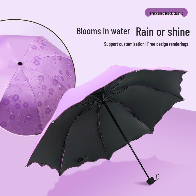 Ombrello Pieghevole di Lusso da Donna: Fiorisce quando bagnato, Protezione dal sole e dalla pioggia, Design pubblicitario