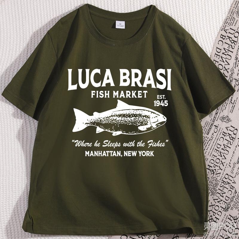 Luca Brasi Fish T Shirt Streetwear Comfortable Mens Cotton Graphic Tee Shirts Round Neck Short Sleeve Casual Tops Male Clothes