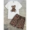 Zomer 2026 Heren Korte Mouw Shorts Set met Beerprint Ademend Lichtgewicht Casual Modieus Buiten Kleding voor Mannen