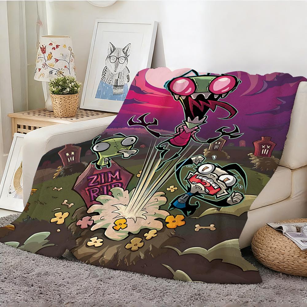 Cartoon I-Invader Zim Throw Lightweight 240g Flannel Blanket Soft Skin-friendly for Summer Cooling