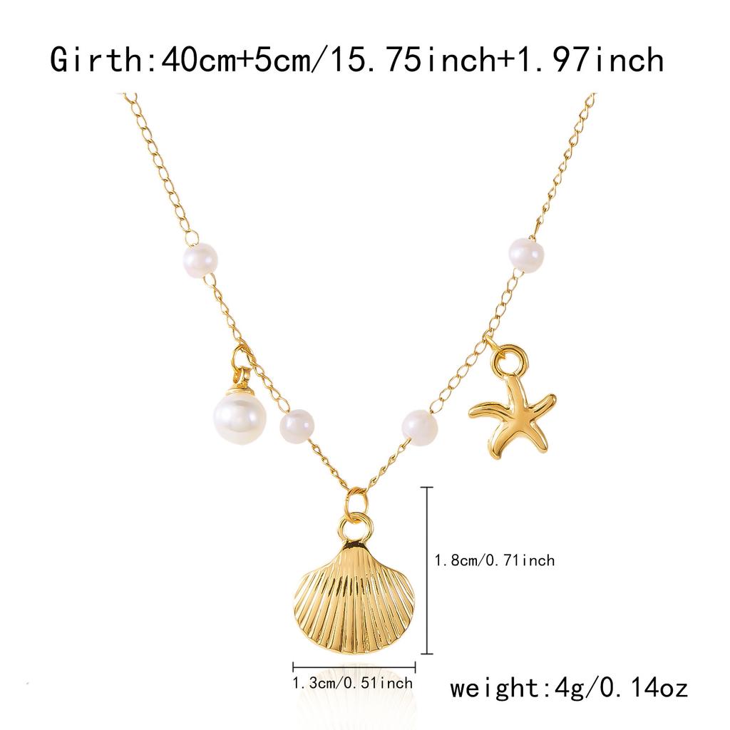 Multilayer Starfish Sea Shell Beads Necklaces for Women Bohemian Starfish Conch Shell Choker Chain Summer Jewelry Gift