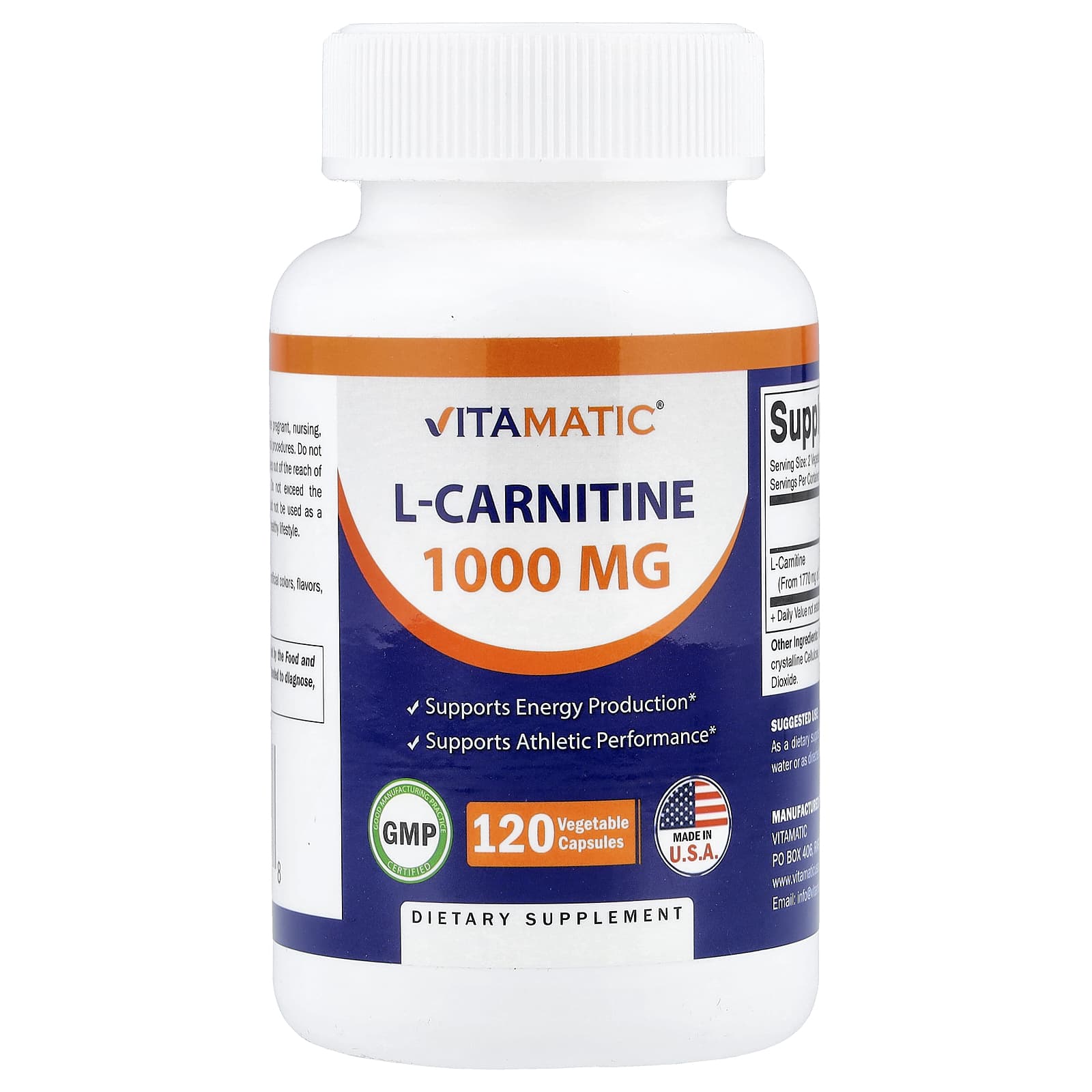 

Vitamatic, L-Carnitine, 120 Veggie Capsules (500mg per capsule)