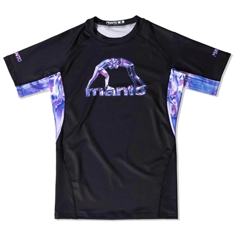 MANTO "Chrome Figure" Gradient Print Short Sleeve Rash Guard Black Blue BJJ Training Shirt for Men