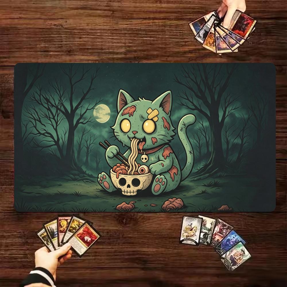 Zombie Cat Skull Noodles MTG Playmat 600X350MM Magic The Gathering Zone  Desk Mat Non-Slip Rubber Mpusepad Trading Card Game Pad