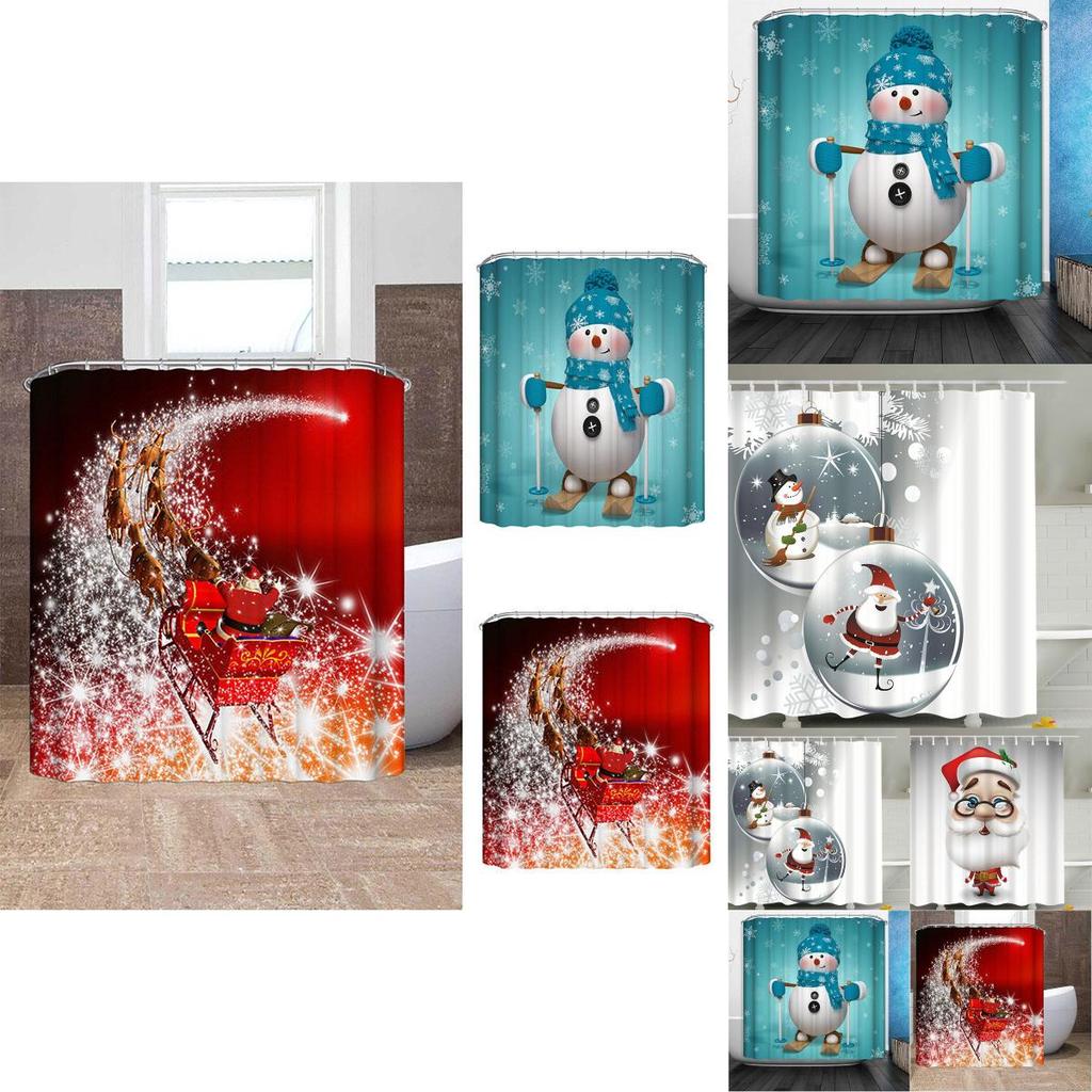 Premium Quality Christmas Snowman Waterproof Bathroom Shower Curtain With 12 Hooks For Festive Decor