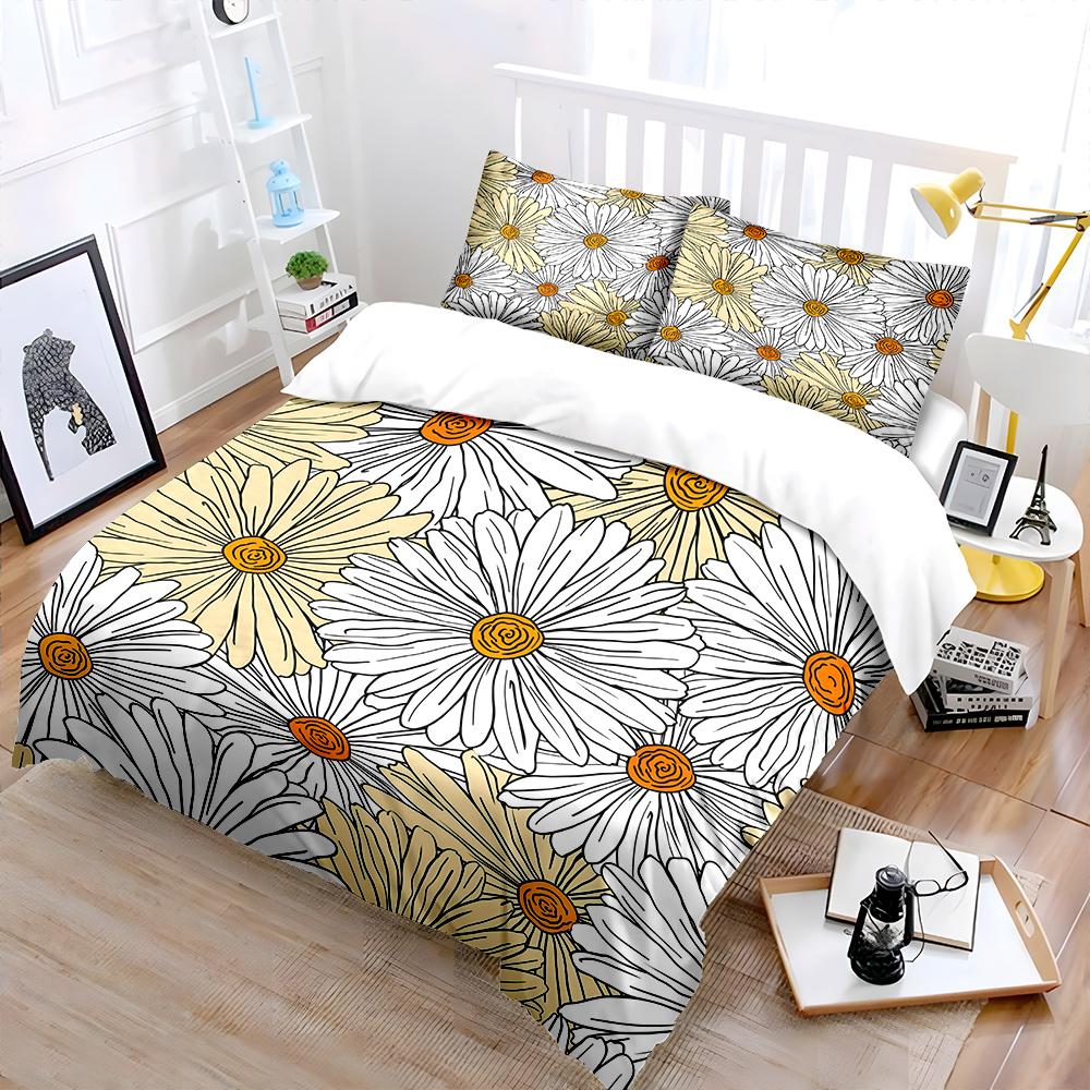 Hand-drawn daisy pattern illustration Print Soft Comfortable Duvet Cover Bedding Set Included 1*Duvet Cover 2*Pillowcases