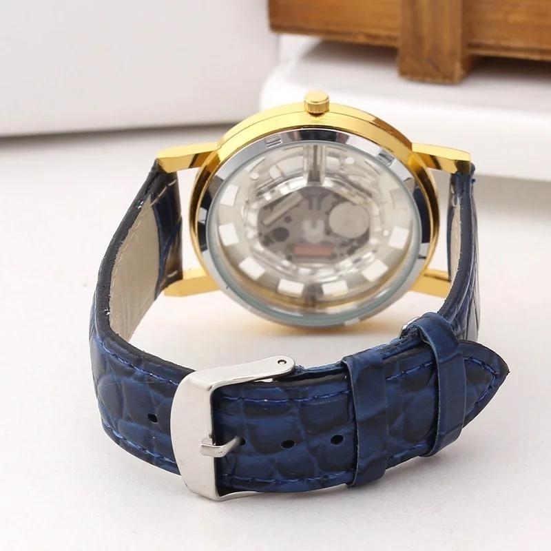 Módní Business Skeleton Hodinky Pánské Gravírování Duté Reloj Hombre Společenské Křemenné Náramkové Hodinky Kožený Řemínek Dámské Hodinky