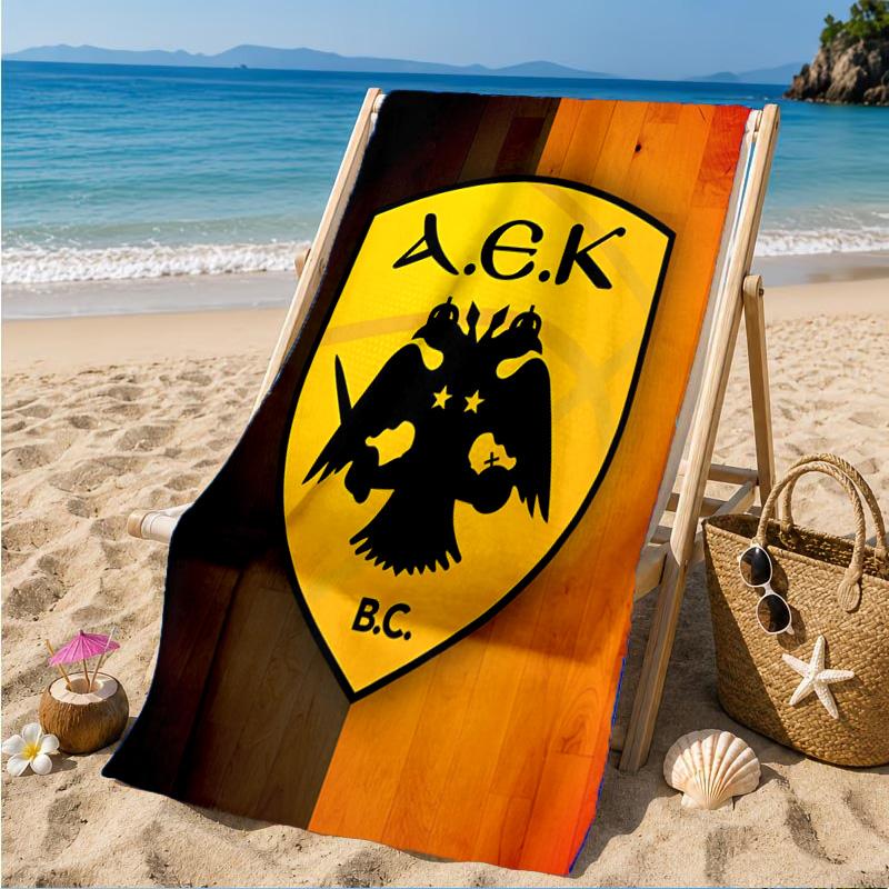 Asciugamano da Spiaggia con Stemma Calcio Aek, Asciugatura Rapida, Facile da Curare, Adatto sia per il Fitness che per le Vacanze al Mare, Essenziale per lo Sport