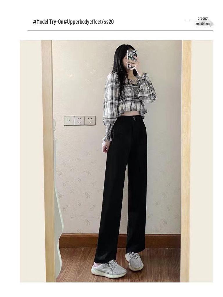 Women's Wide-Leg Black Summer Trousers - Lightweight, Straight Drape Suit Pants