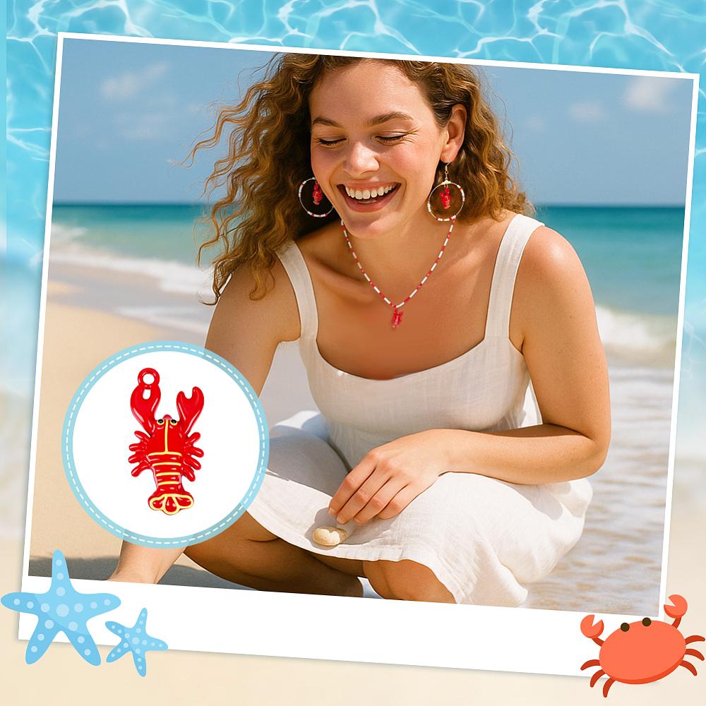 20Pcs Alloy Pendants Baking Paint Lobster Charms Red 21x10.5x4mm Hole: 1.2mm