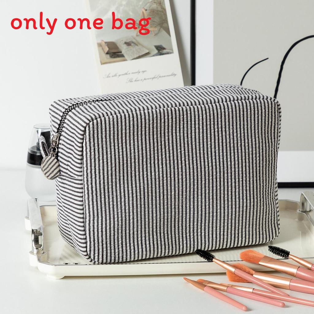 Vintage Striped Makeup Bag With Zipper Closure For Travel And Daily Use Black White