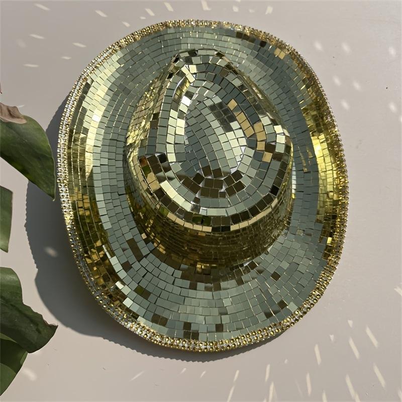 Retro Ball Cowboy Hat New Glitter Mirror Glass Disco Ball Hat Classic Glitter Ball Disco Fashion Ball Hat For Cowboy & Cowgirl