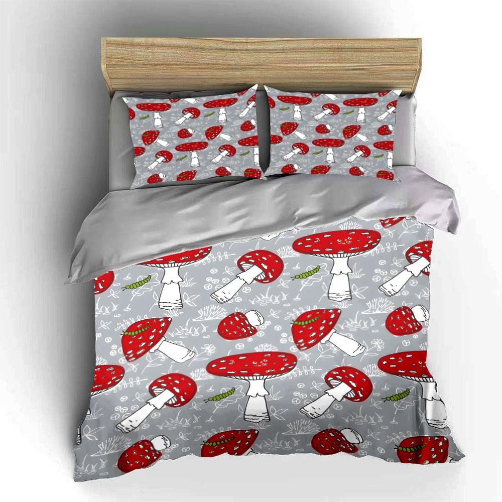 Red And White Mushroom Pattern Background Printed Duvet Cover Set1 Duvet Cover+2 Pillowcasemulti Size Bedroom Bedding Decor