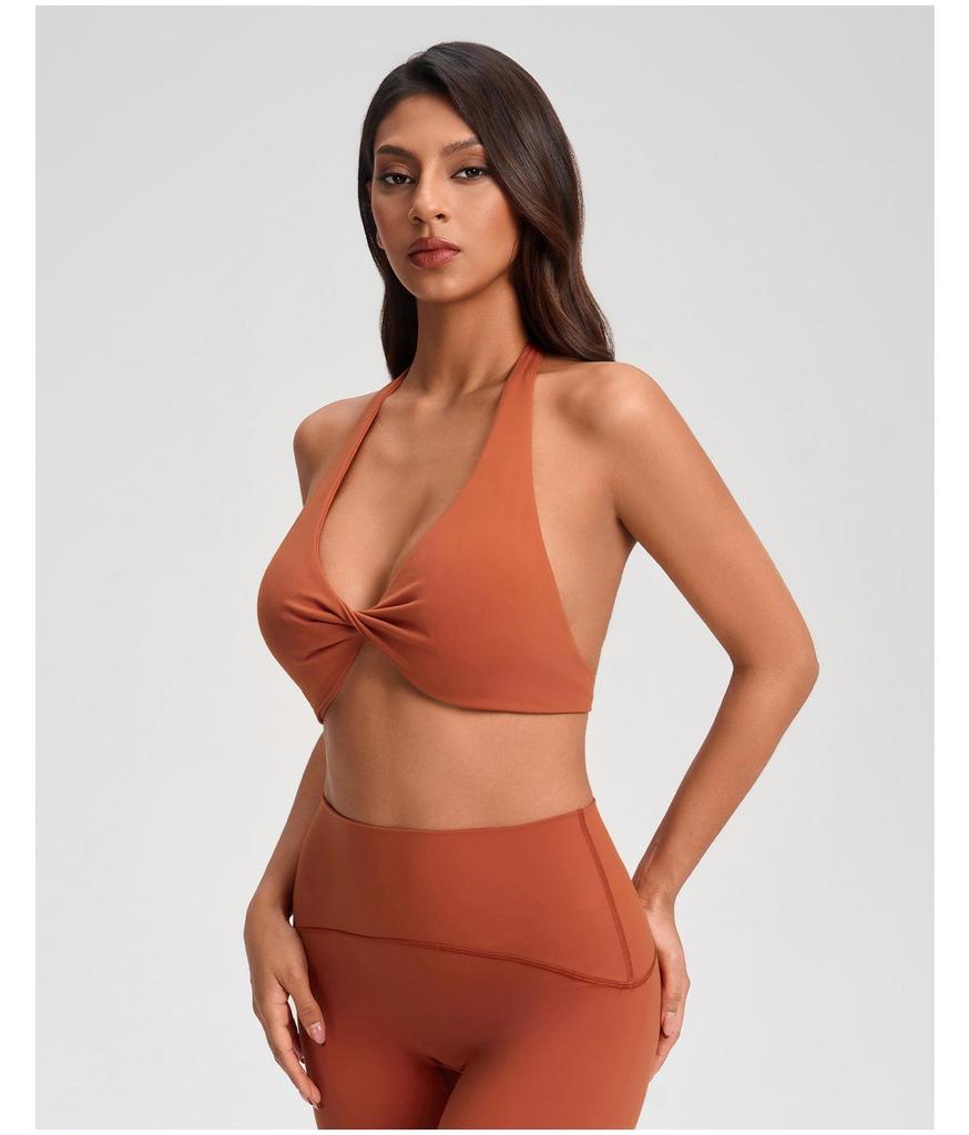 European & American V-neck Halter Backless Wire-free Sports Bra YG-1005