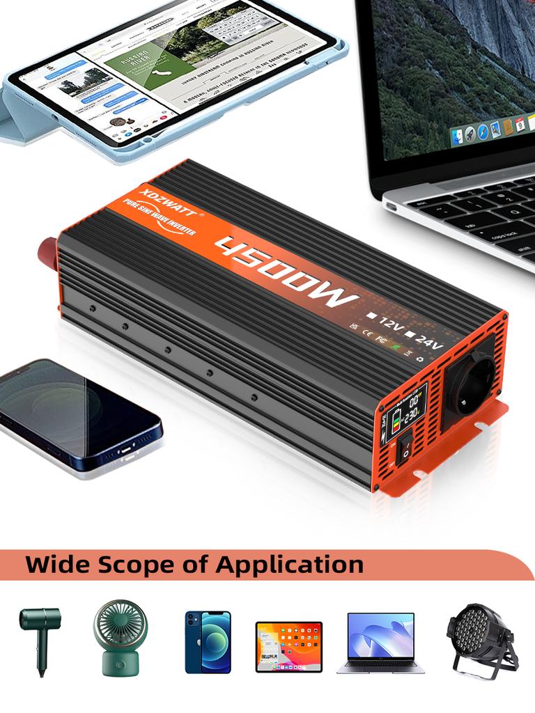 Pure Sine Wave Inverter DC 12V To AC 220V 50HZ EU Socket 4500W  Voltmeter Converter Transformer
