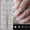 2Boxes 12grids White Pearls Nail Rhinestones & 6grids 0.8-3mm Silver Metal Caviar Beads Nail Gems Resin Nail  Decorations YT89