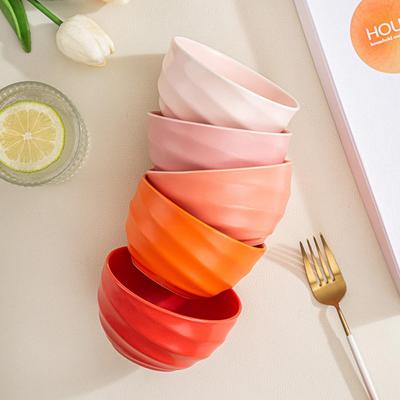 Set of 5 Gradient Macaron-Colored Wavy Ceramic Bowls - Household Soup Bowls and Rice Bowls, High-End Tableware Gift Box Set
