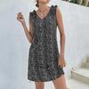Summer New Style Casual and Simple Short Skirt with Loose Polka Dots, V-neck, Frilled Hem, Sleeveless Dress