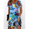 3D Colorful Butterfly Pattern Printed Dress Women's Summer Short Sleeve V-Neck Casual Vacation Dress