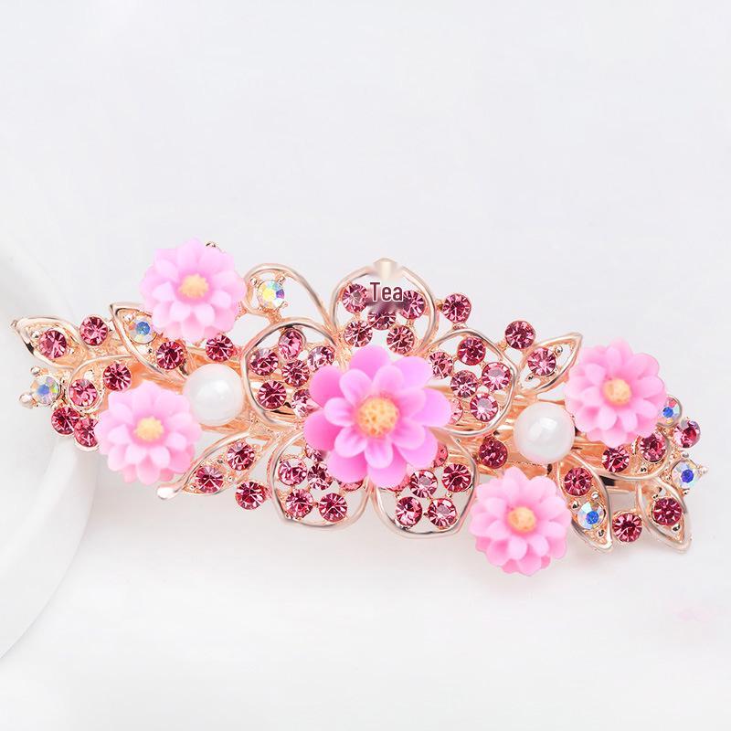 Korean Rhinestone Spring Hair Clip - Versatile Medium/Large Size for Women