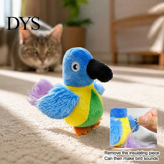 Funny Feathered Cat Teaser Chirping Bird Toy, Interactive Plush Parrot Soft Stuffed Safe Toys for Kittens Pounce Toy Indoor Cats And Kittens,