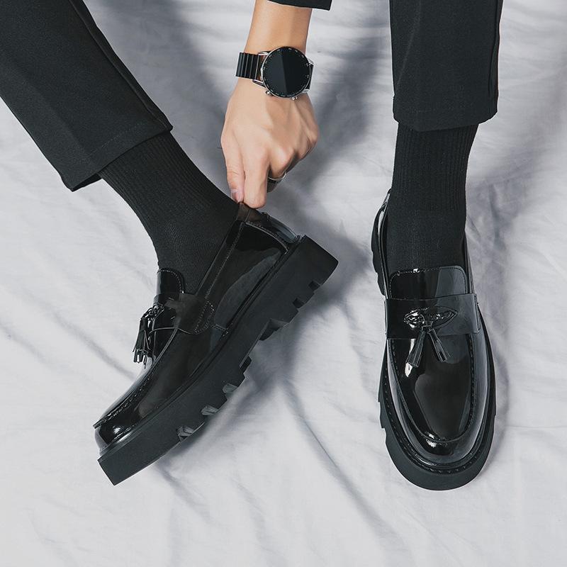 Sur-chaussures mocassins, petites chaussures en cuir, chaussures en cuir brillantes rehaussées à semelles épaisses style britannique, chaussures décontractées