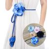 Women Elegant Big Flower Dress Decorated Tassle Chiffon Waistband Waist Chain Belts Waist Rope