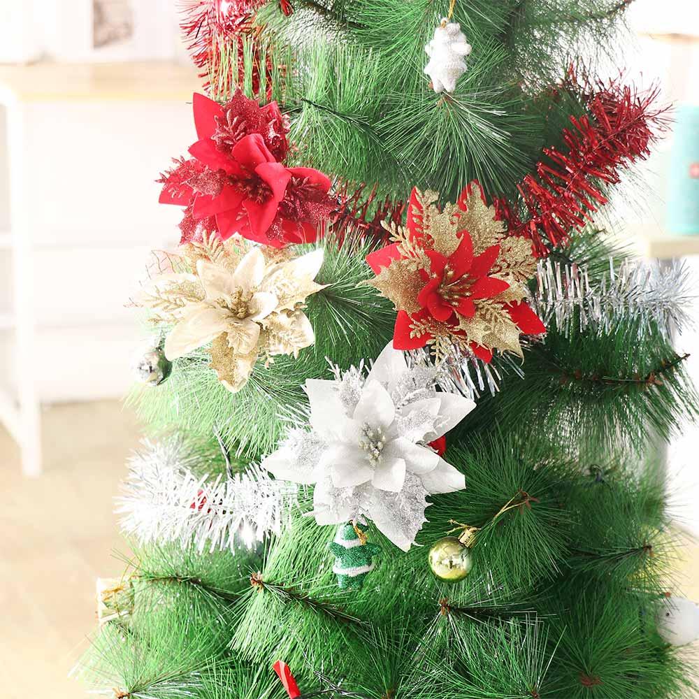 New Year Gift Fake Flowers Artificial Christmas Flowers Glitter Christmas Tree Ornaments