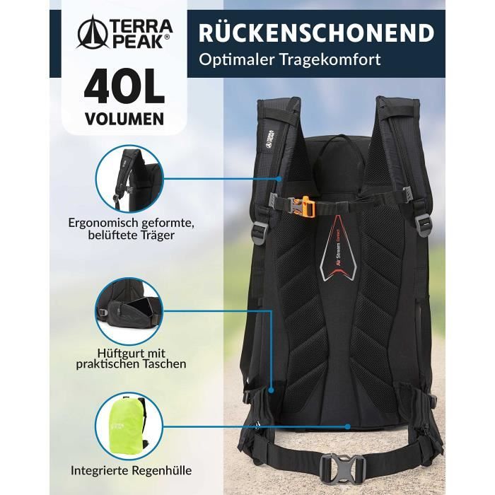 Wanderrucksack - terra peak - flex 40 - 40l - noir - ergonomique - mixte