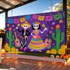 Vibrant Skeleton Skull Halloween Party Backdrop, Polyester Banner for Photo Background & Decor